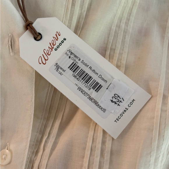 Tecovas Cream Buttoned Blouse with Mandarin Collar - Picture 4 of 4